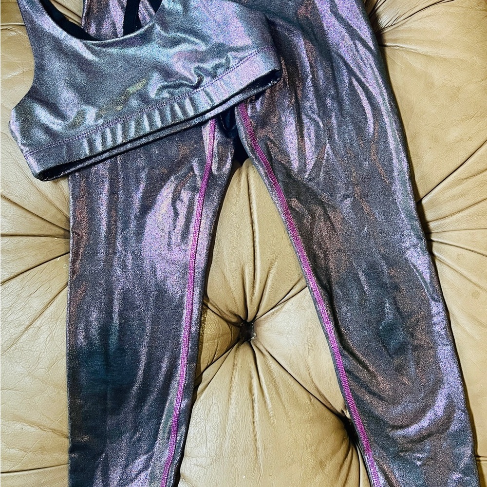 Old Navy Purple Metallic Shimmering Two-Piece Activewear Set Girls Size M/8
